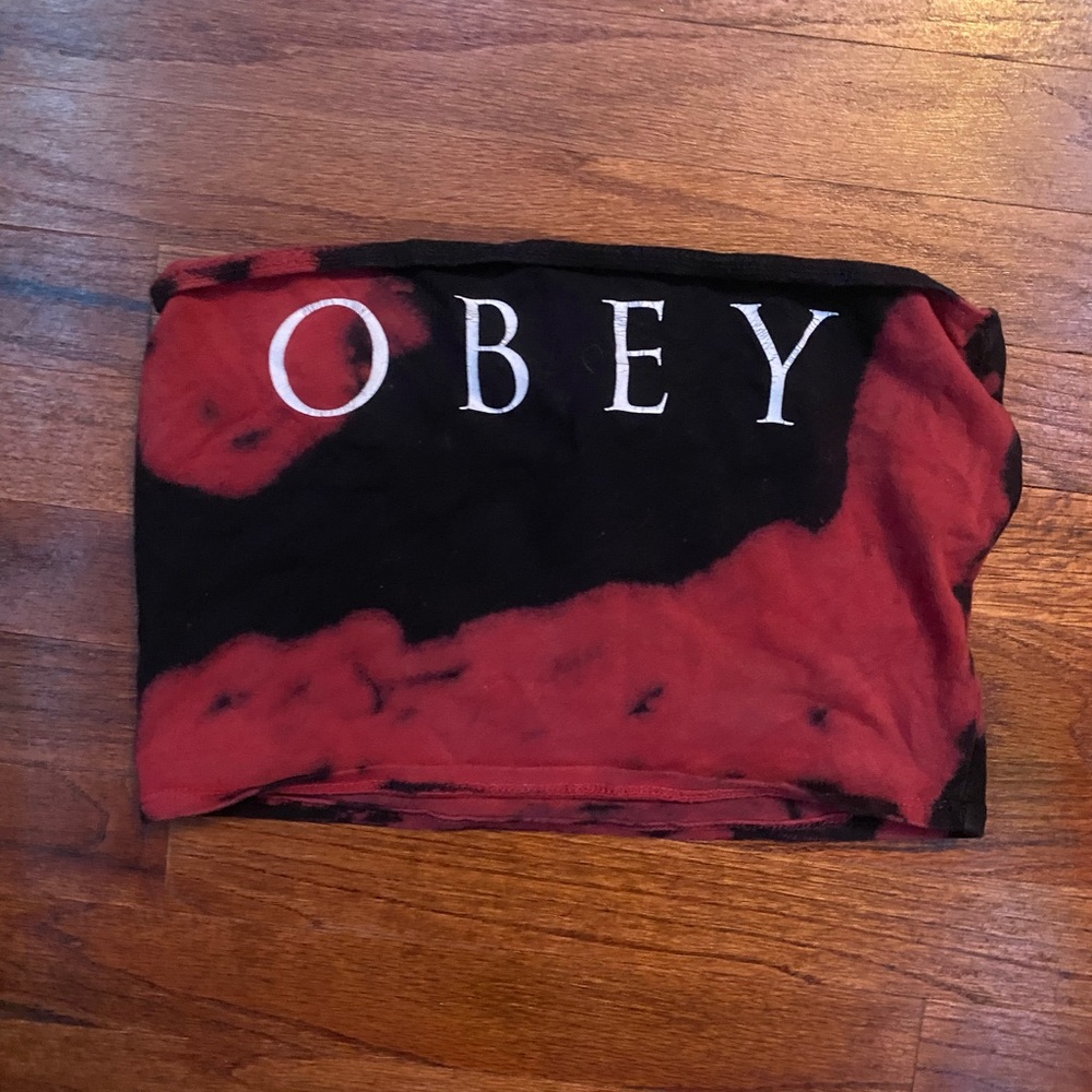 Obey Red and Black Tie-Dye Crop Top